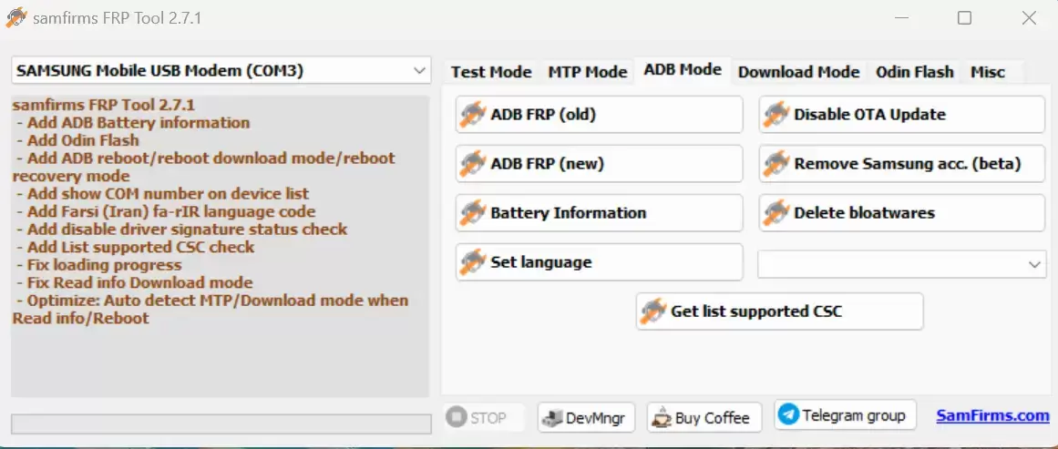 Samfirms FRP Tool ADB Mode