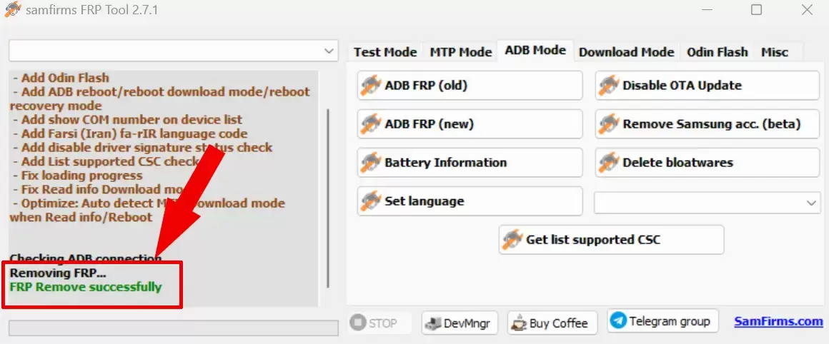 frp remove success with samfirms frp 
 tool